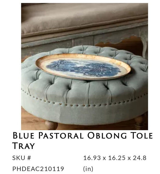 Porch View - Blue Pastoral Oblong Tole Tray