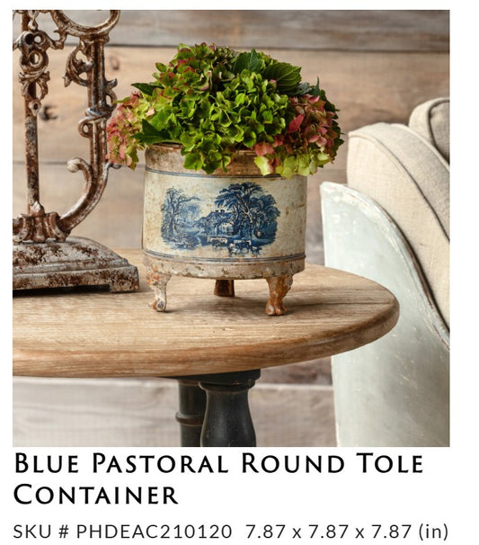 Porch View - Blue Pastoral Round Tole Container