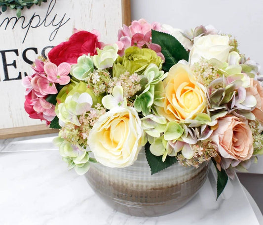 Angel Isabella - 12"-Rose Hydrangea Pre-tied bouquet Faux Flowers