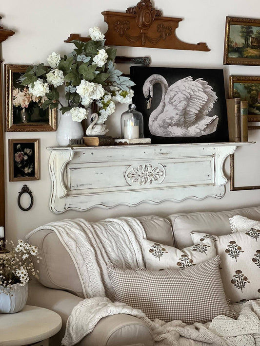 Olive Branch Farmhouse - Vintage Swan Canvas Wall Art Antique Minimalist Decor