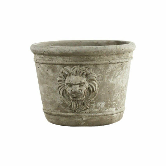 Le Menagerie - Large Round Cement Lion Planter