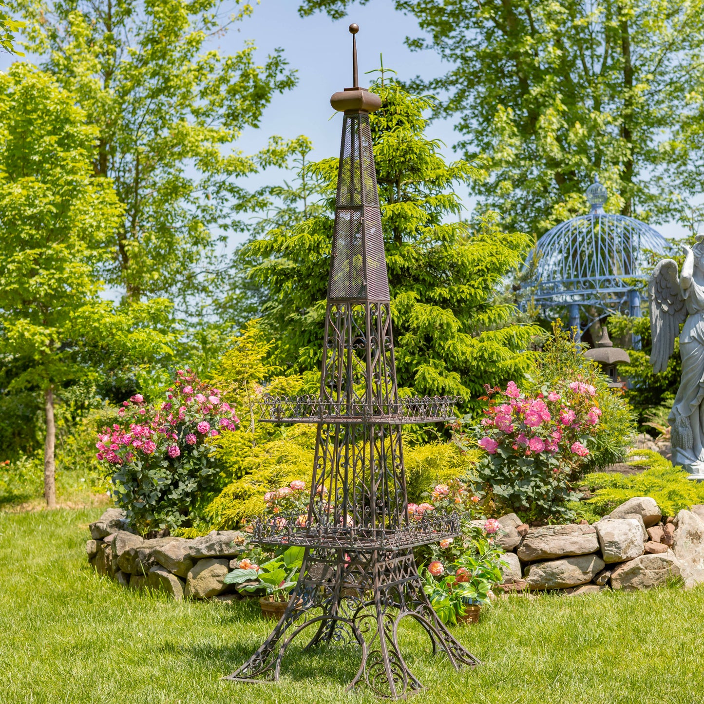 Zaer Ltd. International - 9 Foot Tall Two-Tier Eiffel Tower Plant Stand- 3 Color Opt