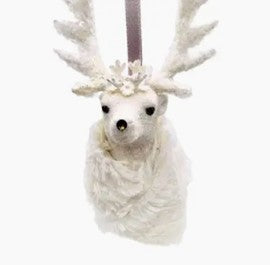 Menagerie-Sherri-Stag Head Ornament - Cream, Bisque Fur