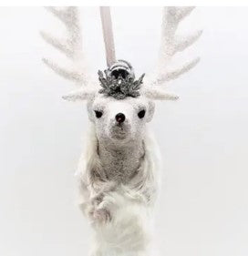 Menagerie-Sherri-Stag Head Ornament - Dove, Spotted Fur with Orb Crown