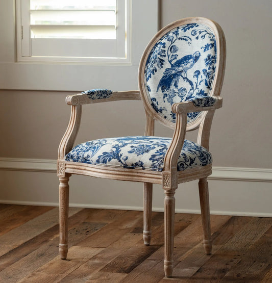 Blue Fowl & Fruit Jacquard Chair with Arms